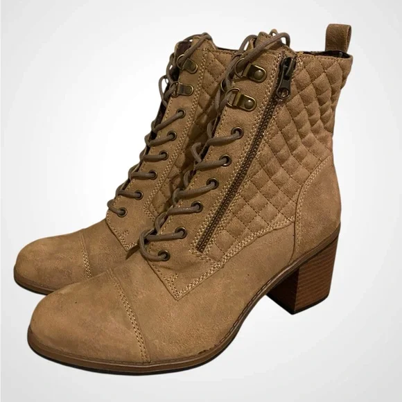 Women’s Dorsett Tan Lace Up Quilted Boots block Heel | White Mountain NWOB - Picture 2 of 10